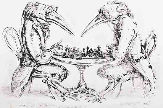 WEBER, A. PAUL, 1893-1980, MARABUS BEIM SCHACH, LITHOGRAPHIE AUF ZERKALI-BüTTEN, IM STEIN SIGN., MIT DEM ROTEN STEMPEL DER ...
