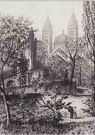 MANNFELDT, B., AUS DEM DOMGARTEN IN SPEYER, RADIERUNG, CA. 32 X 24 CM, U.GL., R.