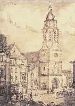 STRIEFFLER, MARIE, STIFTSKIRCHE LANDAU, RADIERUNG, RE. U. MIT HANDSCHRIFTLICHER WIDMUNG UND SIGNATUR, CA. 31,5 X ...