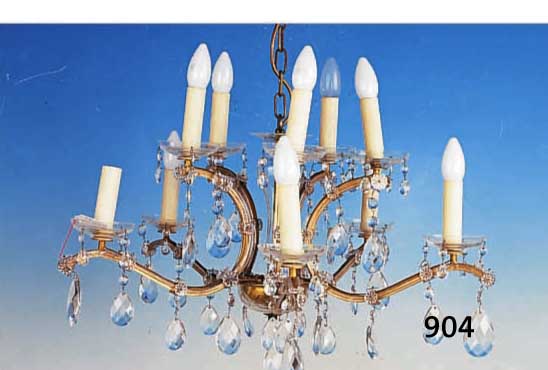 DECKENLEUCHTER, WOHL ITALIEN, 50ER JAHRE, GLASUMMANTELTE MONTUREN, REICHER GLASBEHANG, 10 BRENNSTELLEN, ELEKTR. NICHT GEPRÜFT, H. CA. 50 CM, D. ...