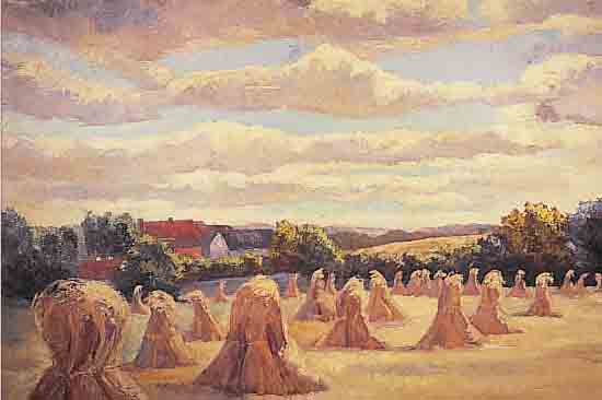 EUTIN, DEUTSCHER MALER, UM 1920, NACH DER ERNTE, ÖL/LWD, RE. U. SIGN., CA. 68 X 90 CM, R.