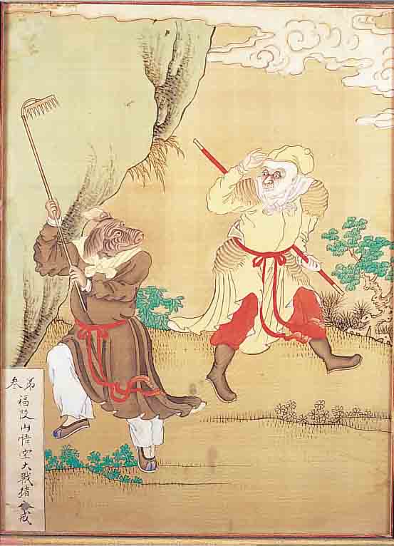 ZWEI SEIDENMALEREIEN, CHINA, UM 1900, GOUACHE AUF SEIDE, Z.T. BESCH. UND WASSER- FLECKIG, JE CA. 53 X 39 CM, U.GL., R.