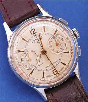 STRELA ARMBANDCHRONOGRAPH, SOWJETUNION UM 1955, METALL VERCHR., BER., BODEN U. GLASR. GEDR., ORIG.-BLATT FL., 45-MIN.-STOPPZäHLER, 19 ST., ...