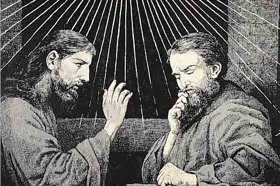 THOMA, HANS, 1839-1924, CHRISTUS UND NIKO- DEMUS, LITHOGRAPHIE, MITTIG UNTEN STEMPEL- SIGNATUR, CA. 38,5 X 48 CM, LEICHT GEBRäUNT