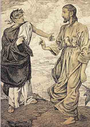 THOMA, HANS, 1839-1924, VERSUCHUNG CHRISTI AUF DEM BERGE, LITHOGRAPHIE, MITTIG UNTEN MIT STEMPELSIGNATUR, CA. 47,5 X 37,5 CM, LEICHT GEBRäUNT
