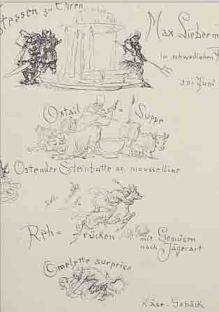 LIEBERMANN, MAX, 1847-1935, LITHOGRAPHIE, MENUEKARTE ZU EINEM FESTESSEN ZU EHREN MAX LIEBERMANNS 1927, AM LINKEN RAND LEICHT EINGERISSEN, ...