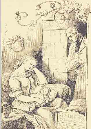 RICHTER, LUDWIG, 1803-1868, DREI HOLZSTICHE, JUNG GEWOHNT-ALT GETHAN, HäUSLICHES GLüCK, EINES UNBETITELT, CA. 8 X 12,5 ...