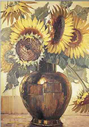 CLAUSMEYER, KLAUS, *1887 DüSSELDORF - 1968, SONNENBLUMEN IN MESSINGVASE, ÖL/LWD., SIGN., 80 X 65,5 CM, R.