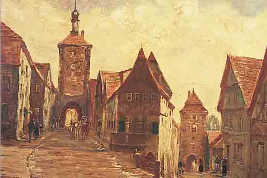 LETTAU, W., DEUTSCHER KüNSTLER UM 1920, STRASSENSZENE MIT KUTSCHE UND PERSONEN AUS ROTHENBURG O. T., ÖL/LWD., SIGN., 50 X 70 CM, R. (DIESER ...