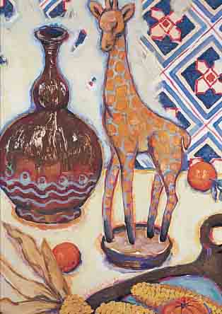 KLUFT, HEIDI, WIESBADENER KüNSTLERIN, GESTORBEN 1997, STILLEBEN MIT VASE UND GIRAFFE, ÖL/MALKARTON, SIGN., 56 X 40 CM, UNTER GLAS ...