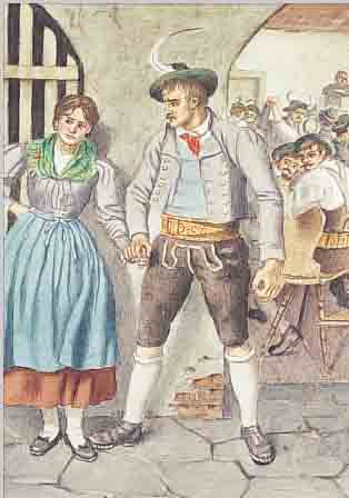 SEYFERT, K., PAAR VOR DER SCHANKSTUBE, AQUARELL AUF PAPIER, BEZ.: DER EIFERSüCHTIGE, LI. U. MONOGR., CA. 28 X 22 CM, U.GL., R.