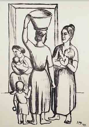 PECHSTEIN, MAX HERMANN, 1881-1955, FRAUEN UND KINDER, LITHOGRAPHIE, IM STEIN MONOGRAM. UND DAT. 45, LI. U. HANDSIGNIERT UNDDAT., CA. 40 ...