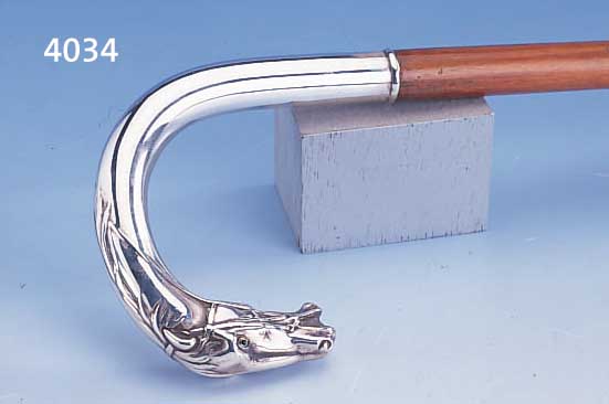 FLANIERSTOCK "PFERDEKOPF", DEUTSCH UM 1900, 925ER SILBER, MEISTERMARKE AM, SEHR NATU- RALISTISCHE WIEDERGABE, EXPRESSIV, GLASAUGEN ...