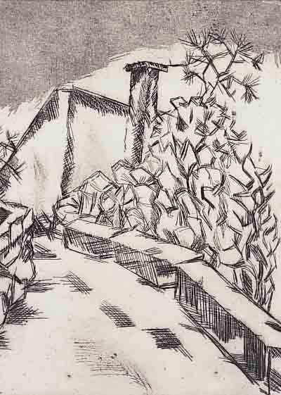 TAPPERT, GEORG, 1880-1957, BLICK AUF EIN SüDLICHES HAUS MIT GROßEM BUSCH, RADIERUNG, ENTSTANDEN UM 1917 - 19, NUM 17/18, ...