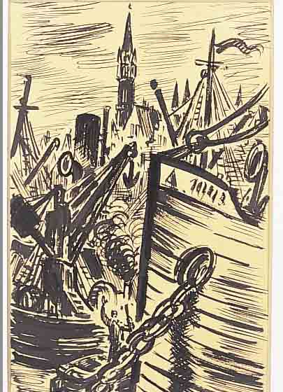 MASEREEL, FRANS, 1889 BLANKENBERGHE-1972 AVIGNON, HAFEN, TUSCHEZEICHNUNG, MITTIG UNTEN MONOGR., CA. 24 X 15,5 CM, PP, U.GL., R.