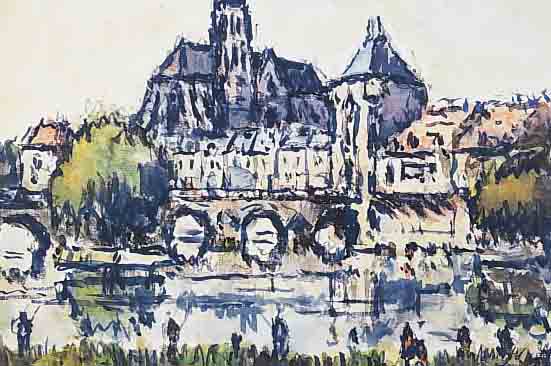 LE BERGER, ROBERT, *1905 PARIS - 1972, MORET SUR LOING, AQUARELL AUF PAPIER, RE. U. SIGN., CA. 27 X 34 CM, PP, U.GL., R.