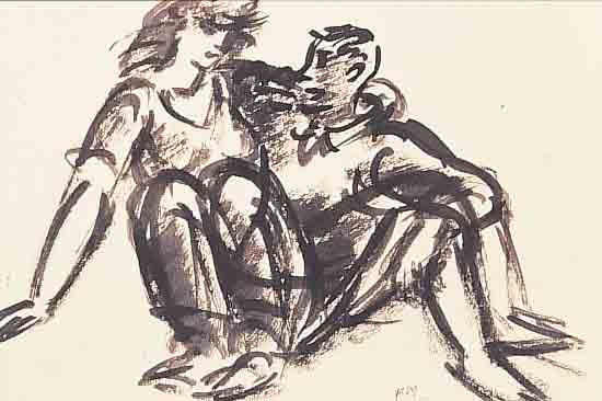 MASEREEL, FRANS, 1889-1972, LIEGENDES PAAR, LAVIERTE TUSCHEZEICHNUNG, MONOGR. UND DAT. 14, CA. 18,5 X 22,5 CM, PP, U.GL., R.