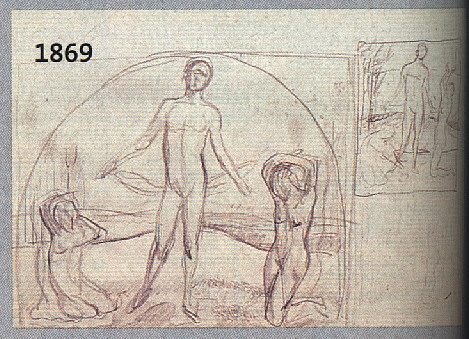 VON HOFMANN, LUDWIG, 1861-1945, BLEISTIFT- STUDIE ZU EINEM GEMäLDE, MONOGR., CA. 21 X 34 CM, PP, U.GL., R.