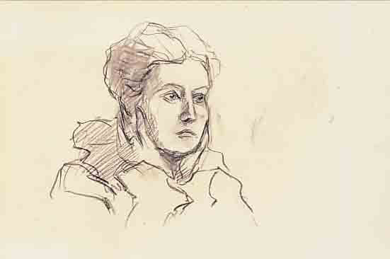 DILL, OTTO, 1884 NEUSTADT-1957 BAD DüRKHEIM, PORTRäT EINER FRAU, BLAISTIFT AUF GEBRäUN- TEM PAPIER, UNSIGNIERT, CA. 17 X 20 CM, PP U.GL., R.