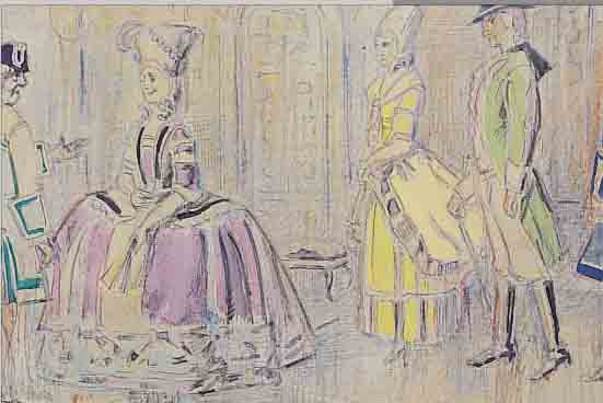 ARLT, FRITZ, 1887 WALDENBERG/SCHLESIEN-1966 MüNCHEN, ROKOKOGESELLSCHAFT, BUNSTIFT AUF PAPIER, RE. U. SIGN., CA. 11 X 19 CM, PP, U.GL., R.