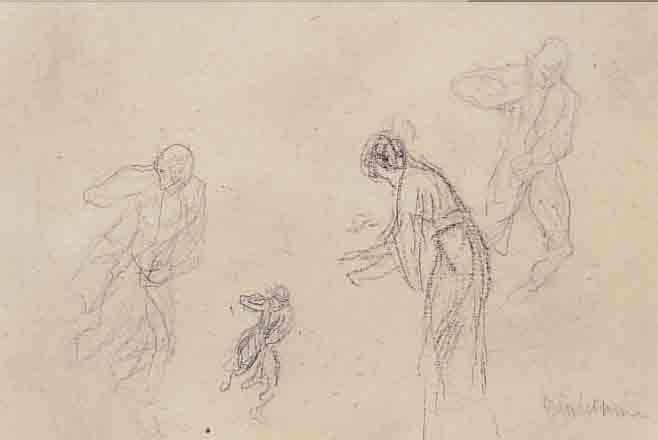 LIEBERMANN, MAX, 1847-1935, FIGUREN IM TIERGARTEN, KREIDE AUF PAPIER, AUS DEN 20ER JAHREN STAMMEND, RE. U. SIGN., CA. 12,8 X ...