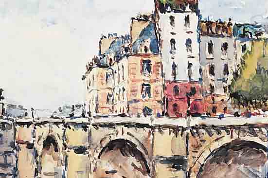 LE BERGER, ROBERT, 1905-1972, LE PONT NEUF ET LES MAISONS LOUIS XIII, AQUARELL/PAPIER, HANDSIGNIERT UND BETITELT, CA. 38 X 46 ...