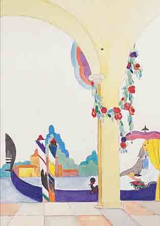 BENTIVOGLIO, 1900-1972, BRAUTPAAR IN VENEZIANISCHER GONDEL, GOUACHE AUF PAPIER, CA. 51 X 32 CM, PP, U.GL., R.