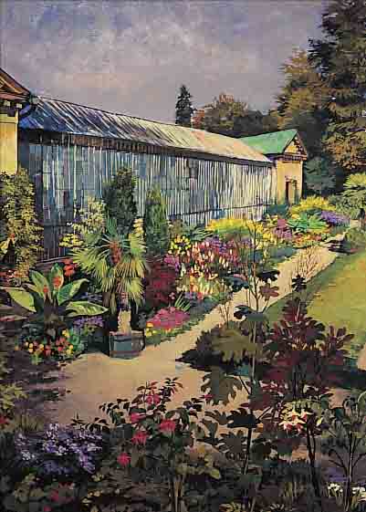 SOMPEK, ERNST, *1888 SALZBURG, BOTANISCHER GARTEN IM NYMPHENBURGER SCHLOß, MISCHTECHNIK AUF PAPIER, RE. U. SIGN., MIN. BESCH., CA. ...