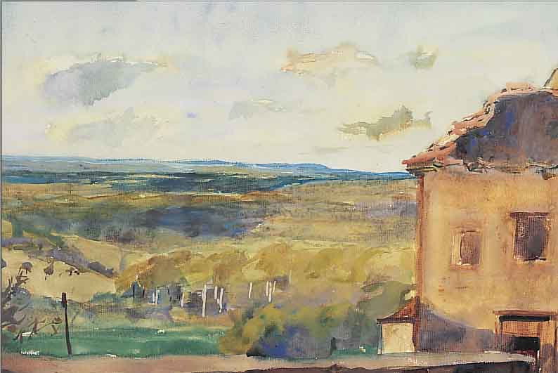 DILL, OTTO, 1884 NEUSTADT-1957 BAD DüRKHEIM, LANDSCHAFT IN DER SüDPFALZ, BEZ.: SCHWEIGEN, AQUARELL AUF PAPIER, LI. U. SIGN., CA. 38,5 X ...