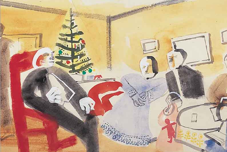 FUHR, FRANZ XAVER, 1898-1973, DIVERSE AUS- ZEICHNUNGEN, FAMILIE UNTER DEM CHRISTBAUM, UM 1949-50, AQUARELL UND GOUACHE AUF PAPIER, UNSIGN., WVZ ...