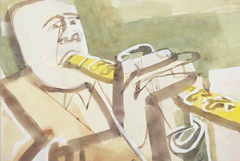FUHR, FRANZ XAVER, 1898-1973, DIVERSE AUS- ZEICHNUNGEN, MUSIKER (TROMPETER), AQUARELL UNDGOUACHE AUF PAPIER, UNSIGN., CA. 51 X 66 CM, U. GL., R., ...