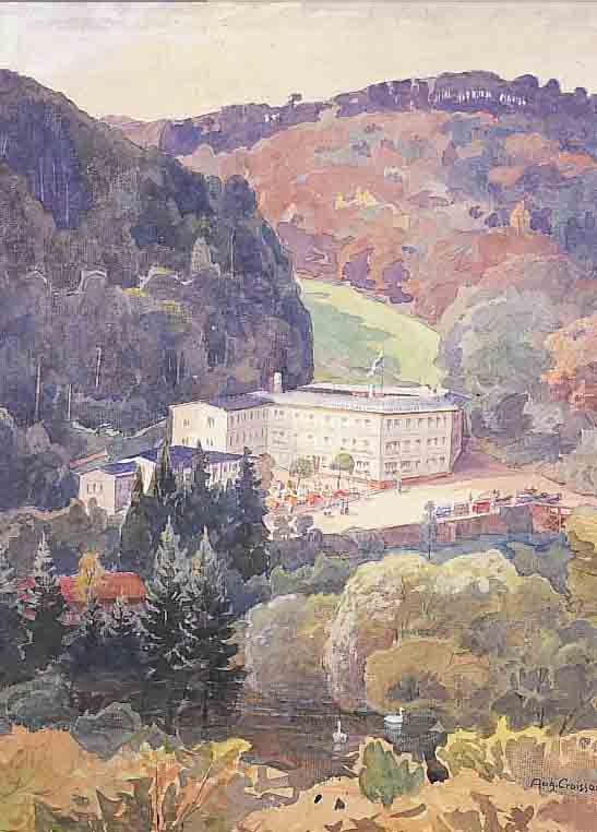 CROISSANT, AUGUST, HOTEL WESTEENHöFER IN BAD BERGZABERN, AQUARELL/PAPIER, RE. U. SIGN. UND DAT. 28, CA. 44 X 36 ...