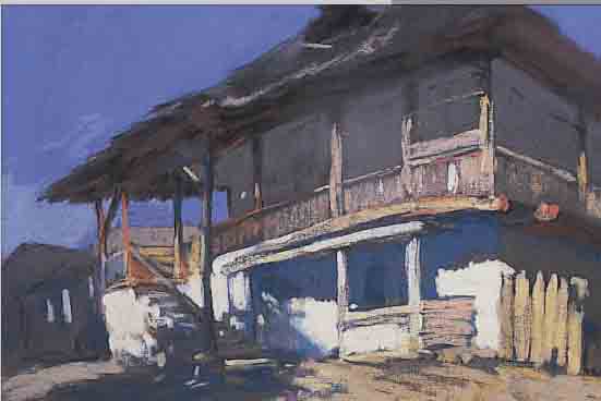 SEVERIN, JULIAAN, BORGERHOUT 1888-1975 KRUIBEKE, LANDHAUS IN ITALIEN ODER SCHWEIZ, PASTELL AUF PAPIER, ...
