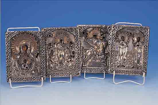VIER IKONEN, RUSSLAND, UM 1890-1900, DARSTELLUNG DES HL. PETRUS UND HL. PAULUS, GOTTESMUTTER MIT KIND, HL. MICHAEL, GOTTES- MUTTER TROST ...