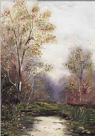 UNBEKANNTER MALER, UM 1900, BäUME AM WALDSEE, ÖL/HOLZ, UNSIGN., CA. 31 X 21 CM, R.
