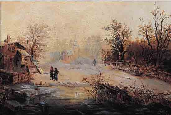 MONOGRAMMIST WK, WOHL DEUTSCH, UM 1920, PERSONEN IN WINTERLICHER LANDSCHAFT, ÖL/MAL- KARTON, RE. U. MONOGR., CA. 32 X 60 CM, R.