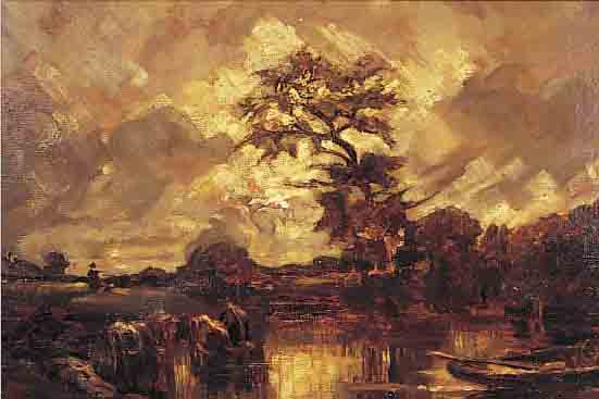 UNBEKANNTER KüNSTLER, DEUTSCH ODER NIEDERLäNDISCH, UM 1910-20, KüHE AN DER TRäNKE, ABENDLICHE STIMMUNG, ÖL/LWD, ...