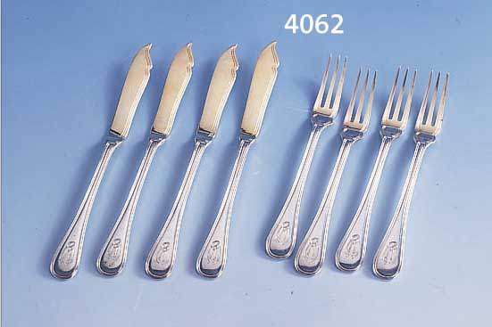 VIELZWECKBESTECK FüR 6 PERSONEN, DEUTSCH WILKENS BREMEN UM 1910, 800ER SILBER, GEBR.- TEILE VERGOLDET, AUGSBURGER FADENVERZIERUNG, ...