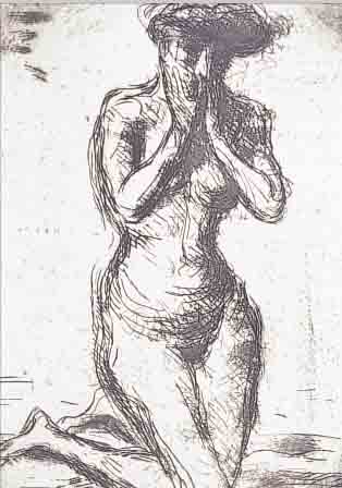 BREKER, ARNO, 1900-1991, KNIEENDER WEIBLICHER AKT, RADIERUNG, HAND- SIGN. UND NUM. 2/25, CA. 31 X 24 CM