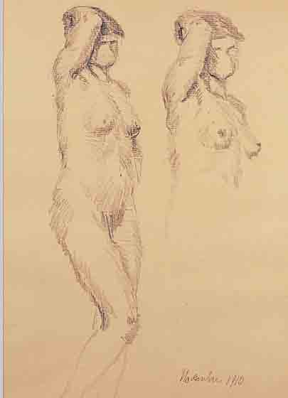 PURRMANN, HANS, 1880 SPEYER-1966 BASEL, WEIBLICHE AKTSTUDIEN, BLEISTIFT/PAPIER, BEZ. NOVEMBER 1910, GEBRäUNT, MIT ECHTHEITSBESTä- TIGUNG VON ...