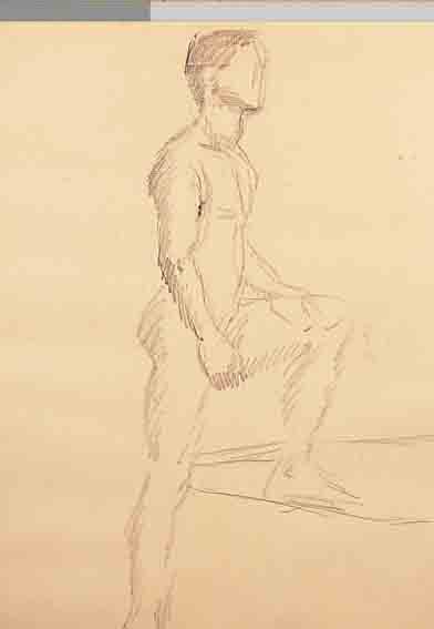 PURRMANN, HANS, 1880 SPEYER-1966 BASEL, STEHENDER MäNNLICHER AKT, BLEISTIFT AUF PA- PIER, GEBRäUNT, CA. 37 X 28 CM, PP, U.GL., R.,MIT ...