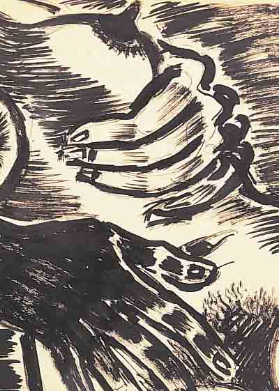 MASEREEL, FRANS, 1889 BLANKENBERGHE-1972 AVIGNON, WEIBLICHER AKT MIT HäNDEN, TUSCHPINSEL AUF PAPIER ...