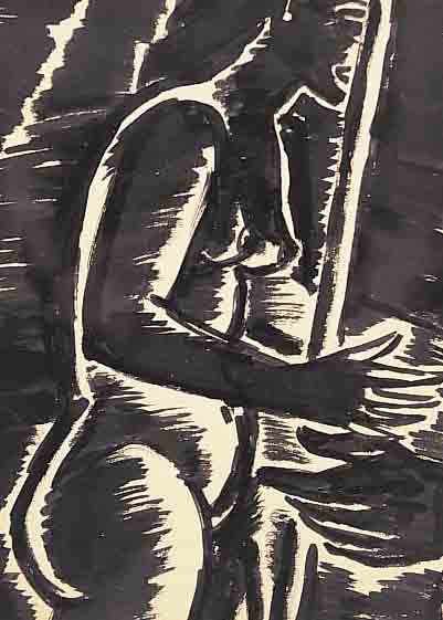 MASEREEL, FRANS, 1889 BLANKENBERGHE-1972 AVIGNON, STEHENDER WEIBLICHER AKT, TUSCHPINSEL- ZEICHNUNG ...