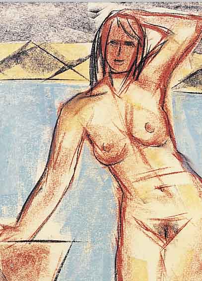 BOGDANOVIC, BORISLAV, 1899 RUMA-1970 SCOTTSDALE, STEHENDER WEIB- LICHER AKT, PASTELLKREIDE AUF PAPIER, LI. U. SIGN., CA. ...