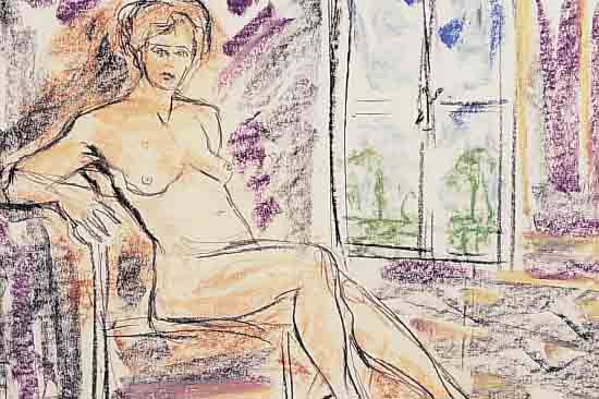 BOGDANOVIC, BORISLAV, 1899 RUMA-1970 SCOTTSDALE, LIEGENDER WEIB- LICHER AKT, PASTELLKREIDE AUF PAPIER, CA. 25 X 34,5 ...