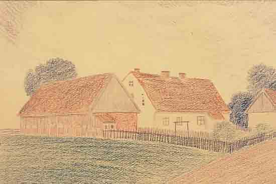 WUNDERWALD, GUSTAV, 1882-1945, BAUERNHOF IN OSTPREUßEN, VON 1922, BUNTSTIFTZEICHNUNG, CA. 26,9 X 35,3 CM, PP, U.GL., ...