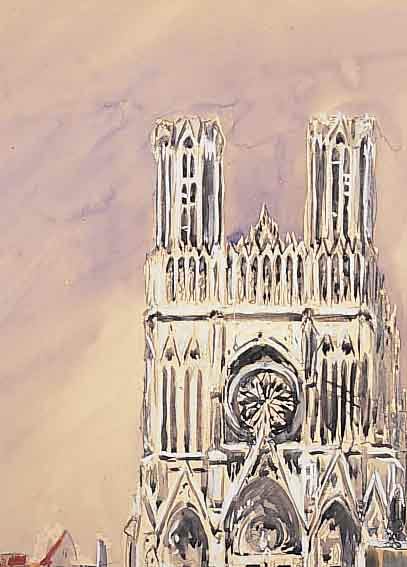 HECKENDORF, FRANZ, 1888-1962 MüNCHEN, DIE KATHEDRALE VON REIMS, AQUARELL/PAPIER, VON1926, LI. U. SIGN. UND DAT., CA. 44 X 36 CM, PP U.GL., R.