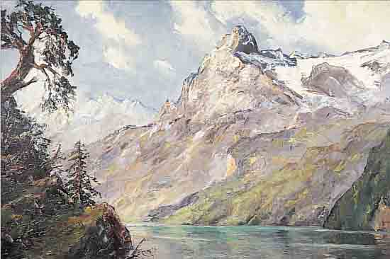 HIENL-MERRE, FRANZ, 1869 MAINZ-1943 MüNCHEN, GEBIRGSLANDSCHAFT MIT SEE, ÖL/LWD, LI. U. SIGN., CA. 60 X 80 CM,R.