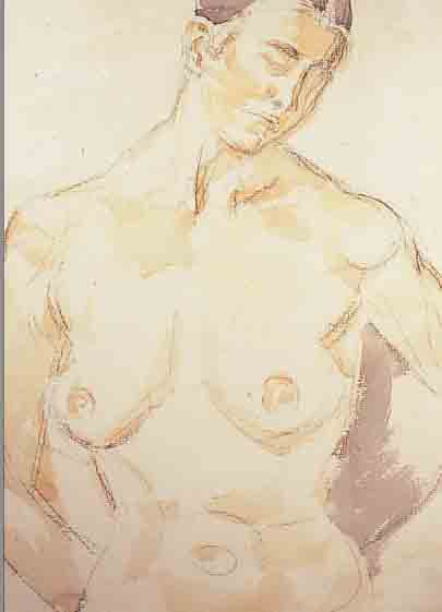 WIMMER, FRITZ, 1879-1960, WEIBLICHER HALBAKT, ARME AUF DEM RüCKEN, AQUARELL üBER ZEICHNUNG, UNSIGNIERT, RüCK- SEITIG ...