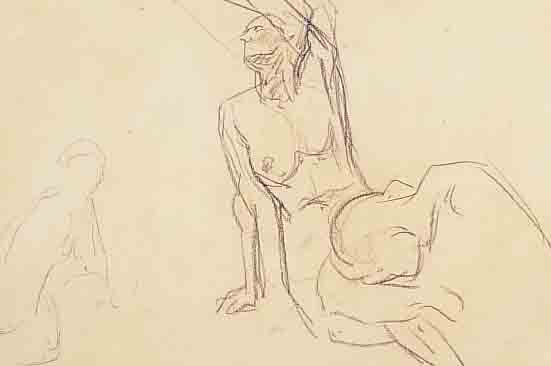 LIEBERMANN, MAX, 1847-1935, SAMSON UND DELILA, BLEISTIFT AUF PAPIER, GEBRäUNT, UNSIGNIERT, MIT EXPERTISE VON PROF. ...